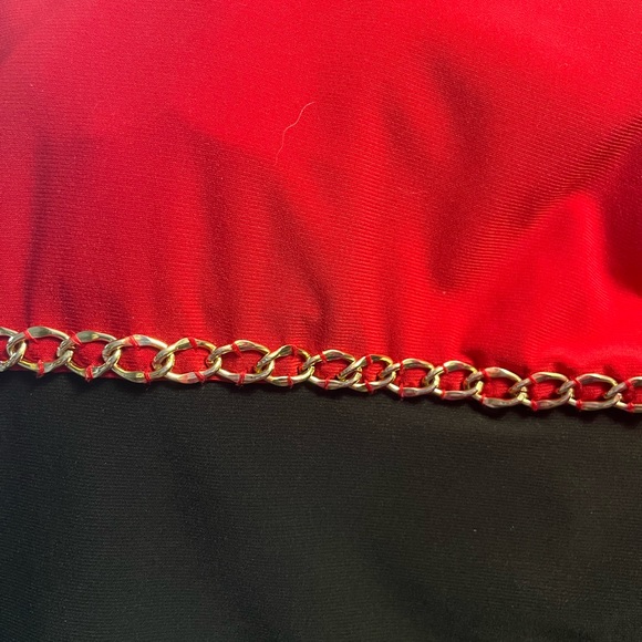 SIGNATURE CAMRYN Fringed Hem Red & Black ColorBlock Dress L NWOT - Picture 7 of 11